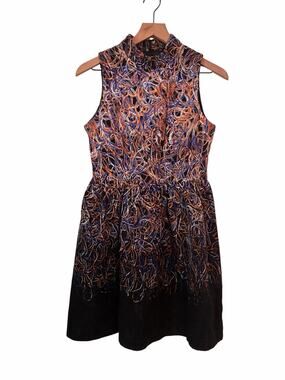 Freeway Anthropologie Abstract String Multicolor Fit and Flare Dress Size Small